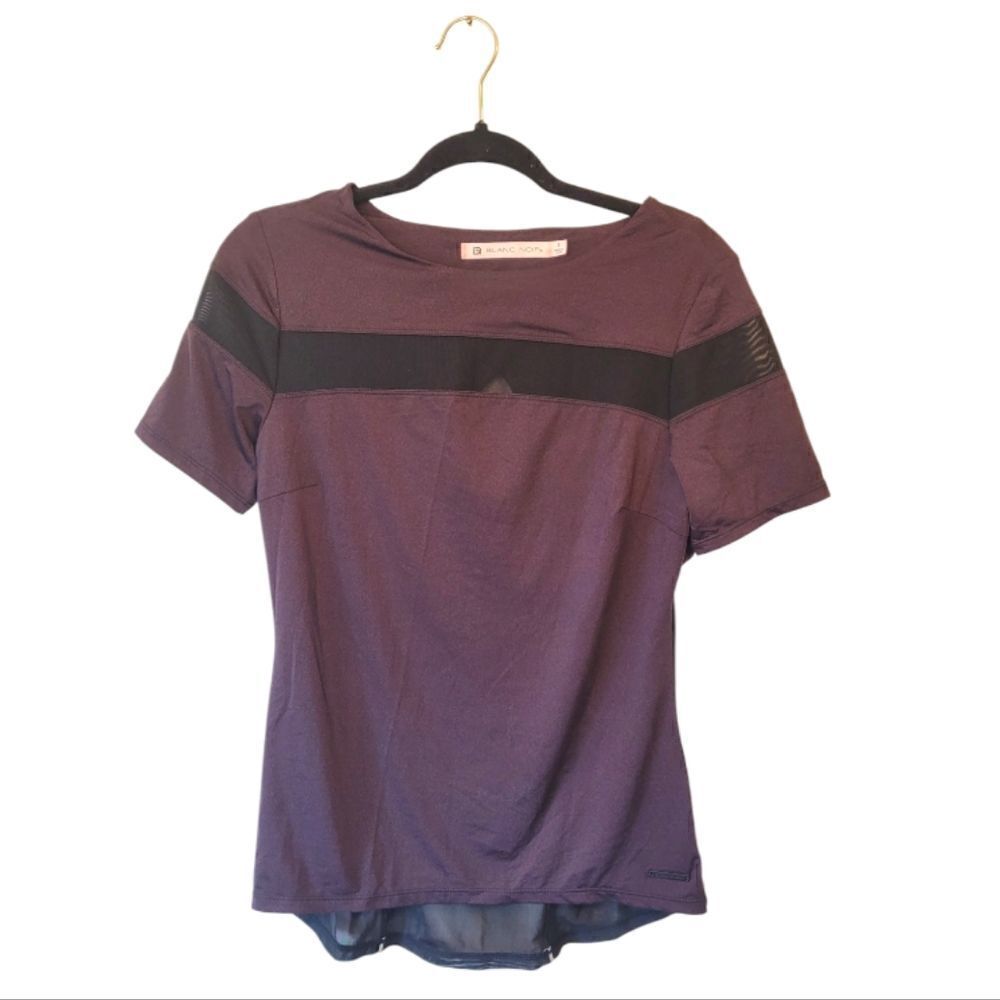 Blanc Noir Deep Burgundy Short Sleeve T-Shirt with Mesh Cutouts Size S
